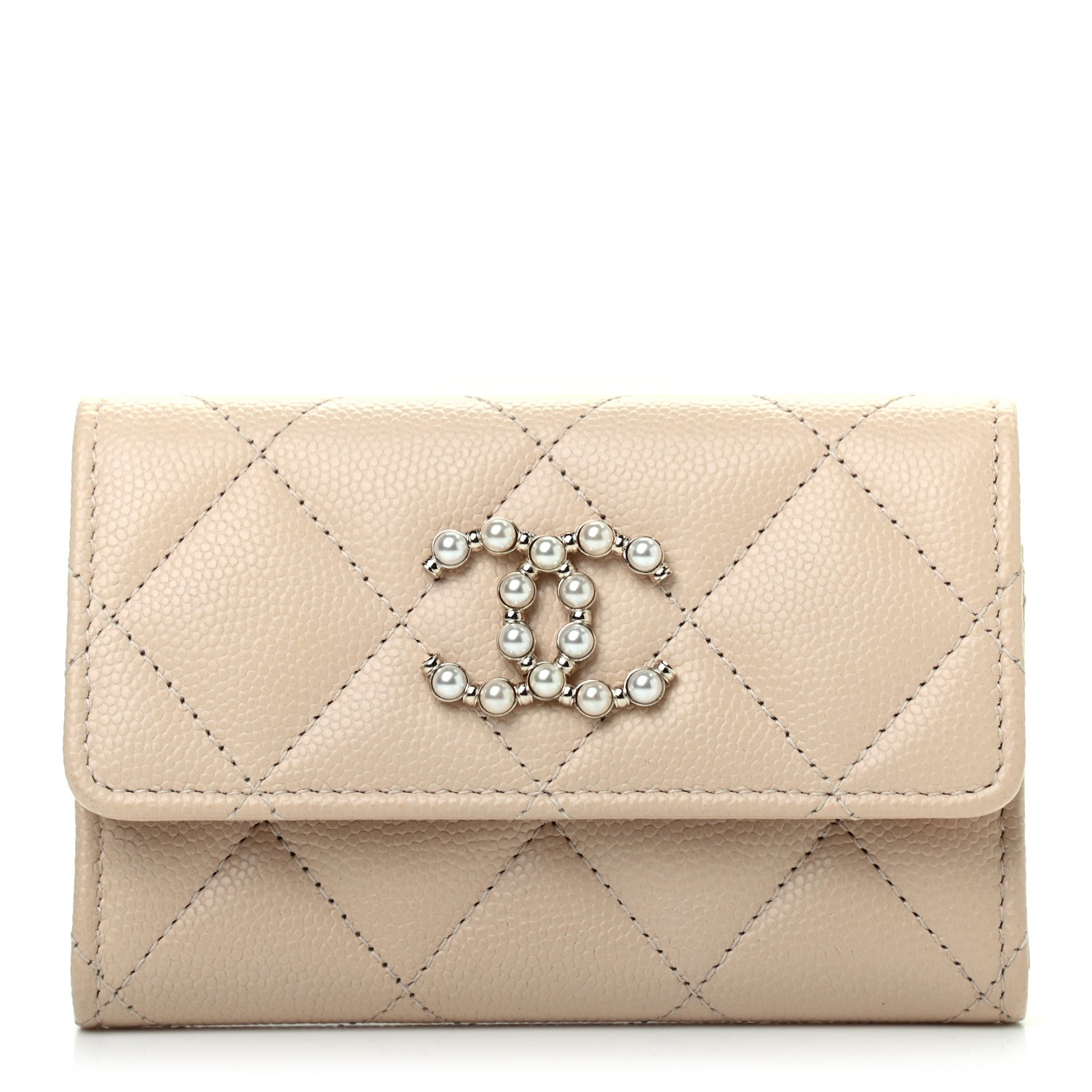 Chanel Caviar Pearl Quilted Coco Candy Flap Card Holder Beige 1 of 8
