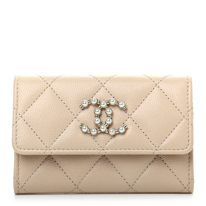 Chanel Caviar Pearl Quilted Coco Candy Flap Card Holder Beige 1 of 8