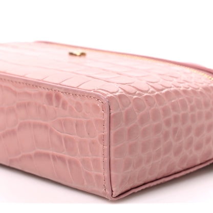Chanel Calfskin Crocodile Embossed Crococo Top Handle Slim Vanity Case With Chain Light Pink 10 of 11