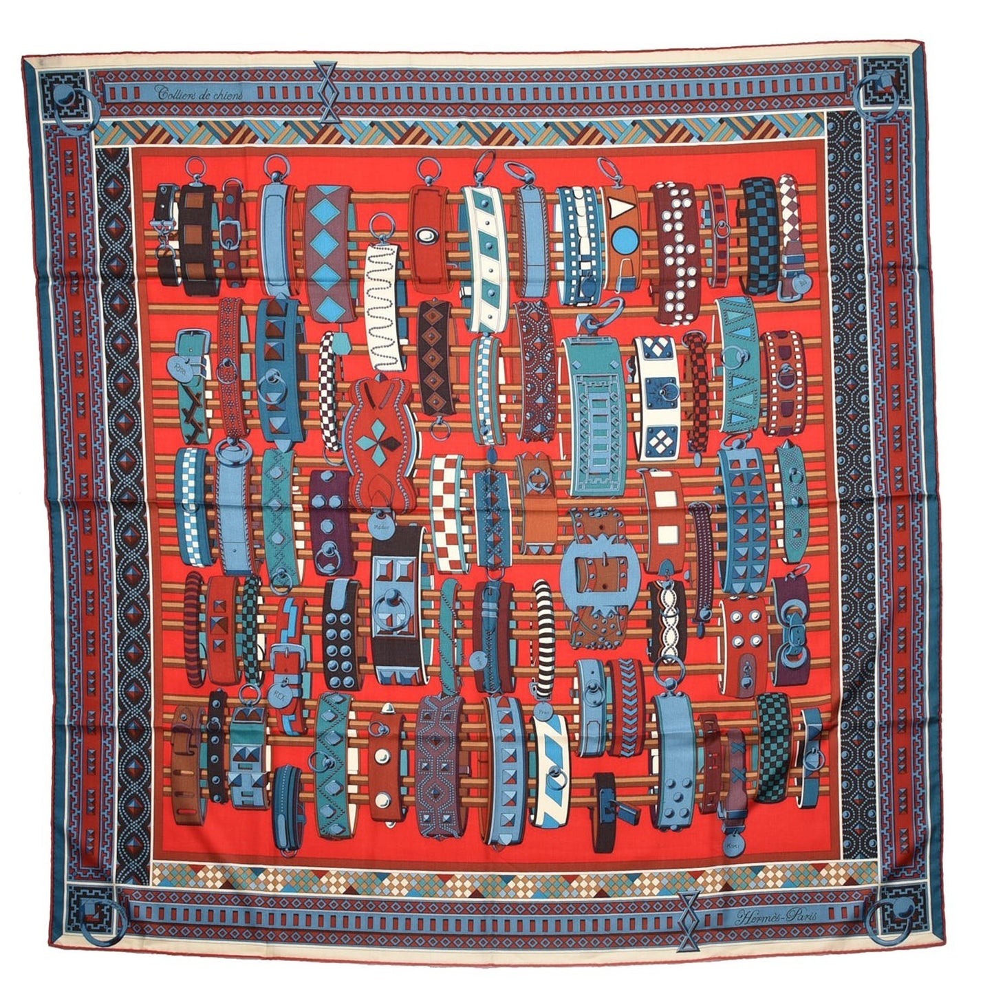 Cashmere Silk Colliers de Chiens Shawl 140 Rouge Petrole Canard