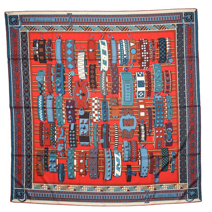 Hermes Cashmere Silk Colliers de Chiens Shawl 140 Rouge Petrole Canard 1 of 10