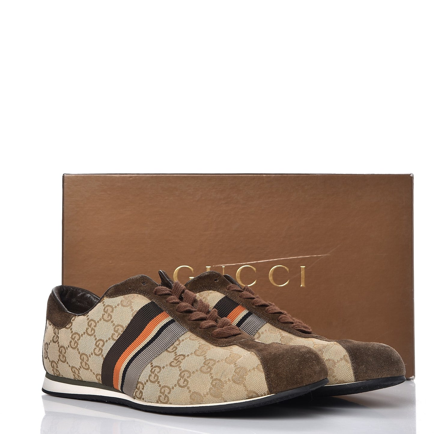 GG Monogram Suede Web Mens Sneakers 10 Brown
