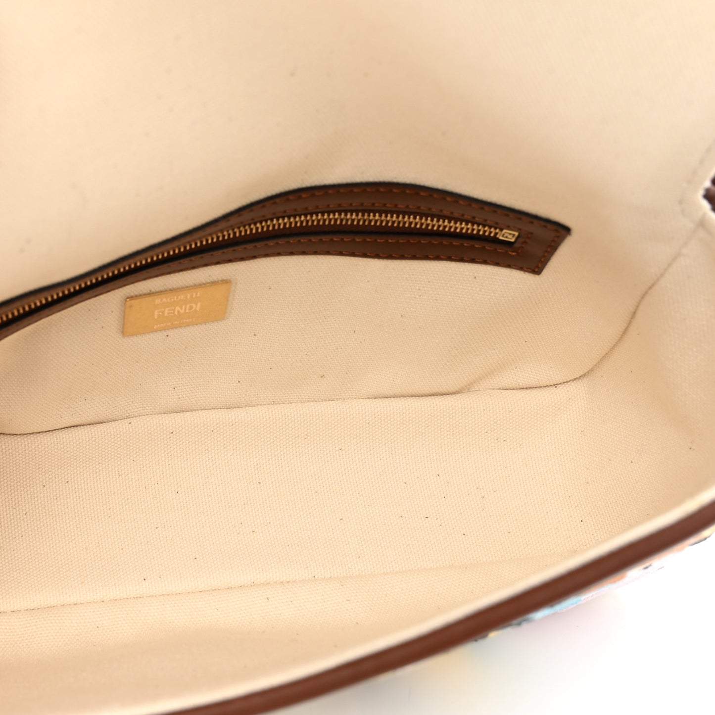 X SARA COLEMAN Canvas Vitello King Seta FF Fish Eye Embroidered Baguette Grezzo Multicolor Ghianda
