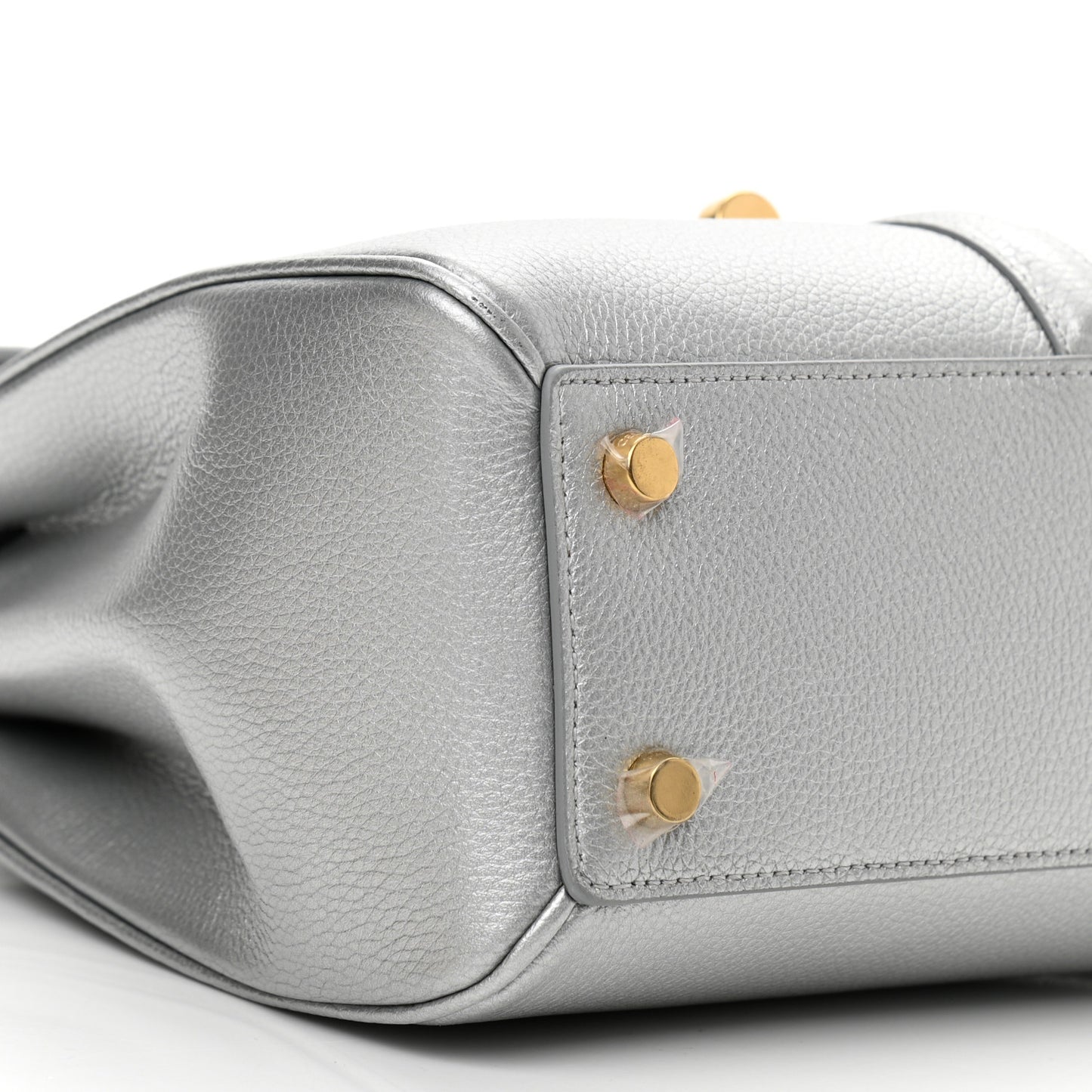 Laminated Grained Calfskin Small 16 Top Handle Bag Silver