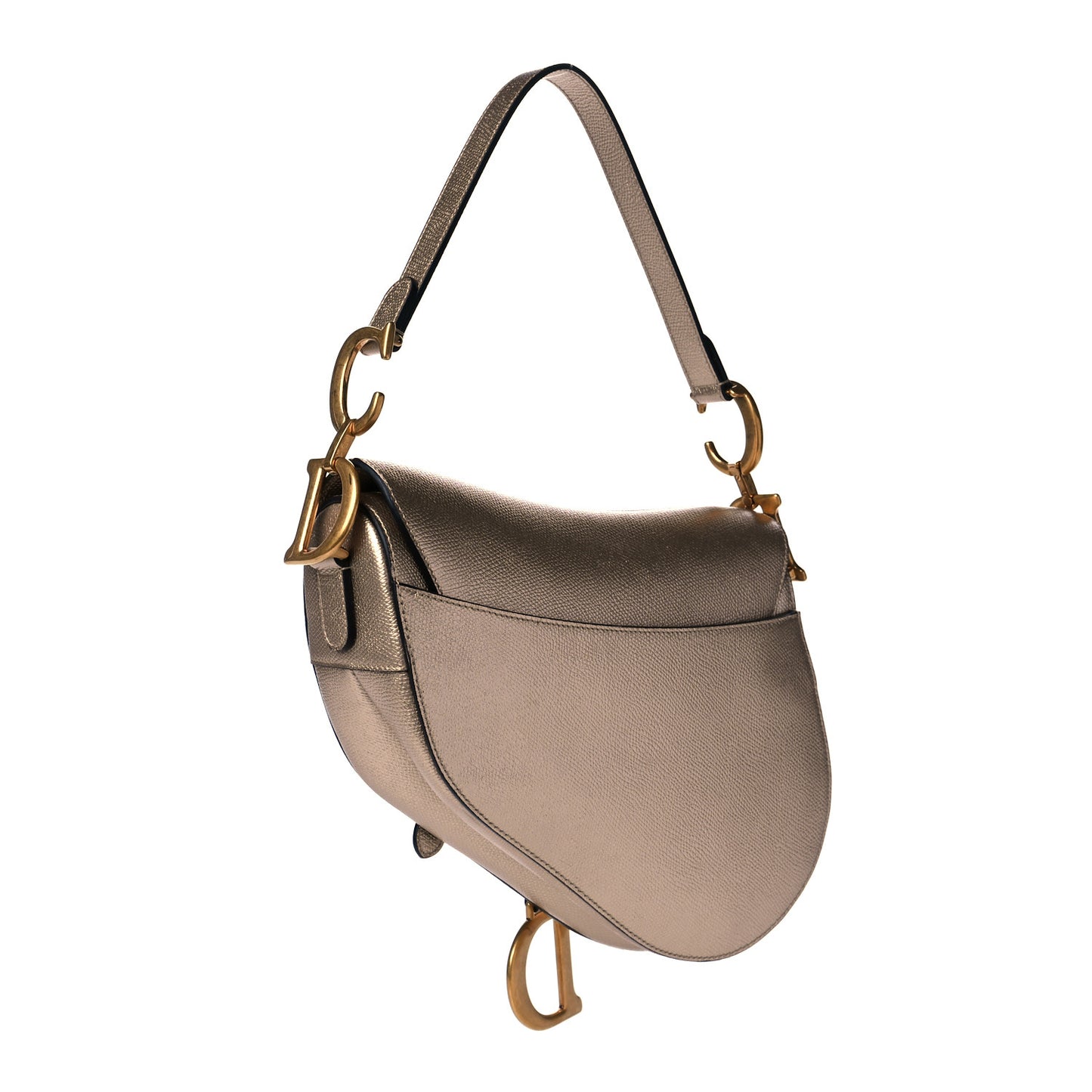 Metallic Grained Calfskin Saddle Bag Gold