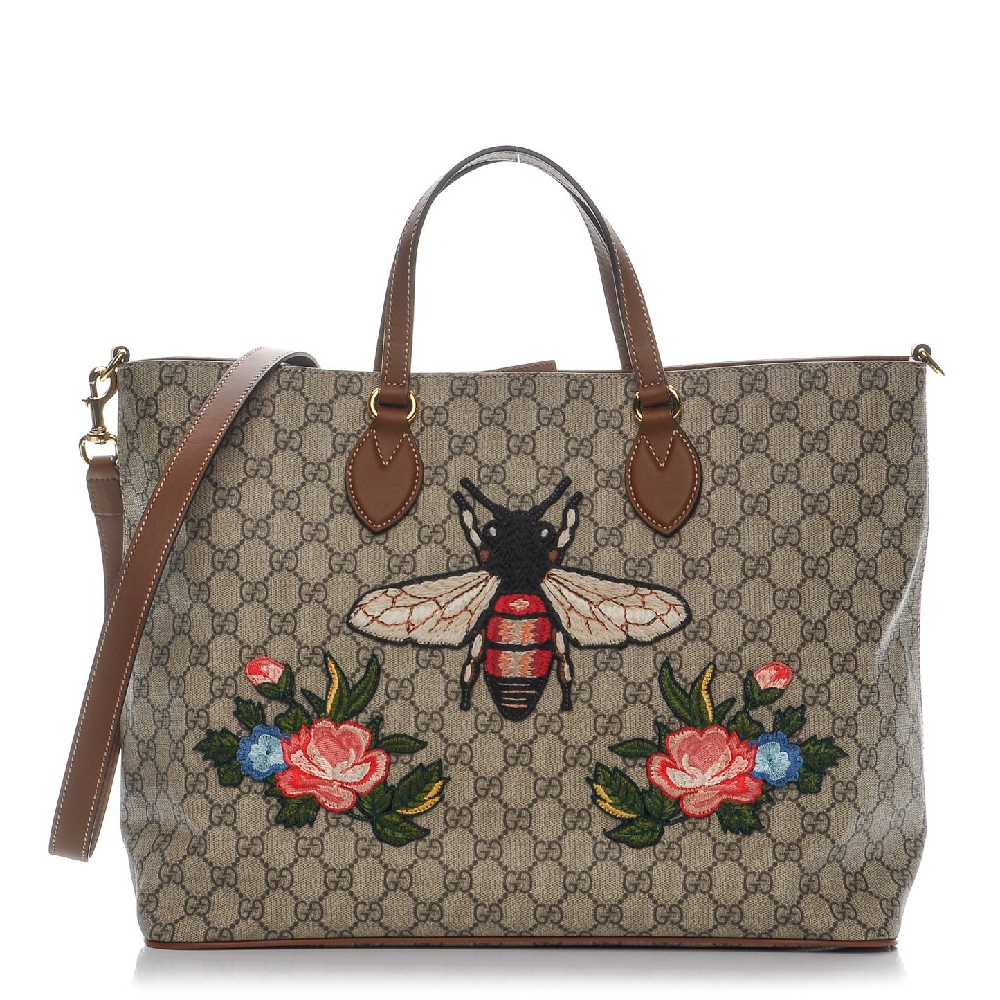Soft GG Supreme Monogram Bee Embroidered Medium Crossbody Tote Beige Tuscany