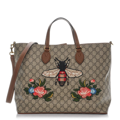 Gucci Soft GG Supreme Monogram Bee Embroidered Medium Crossbody Tote Beige Tuscany 1 of 8