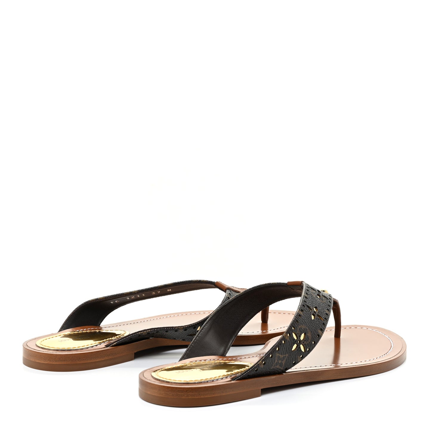 Monogram Sunny Flat Thong Sandals 37 Brown