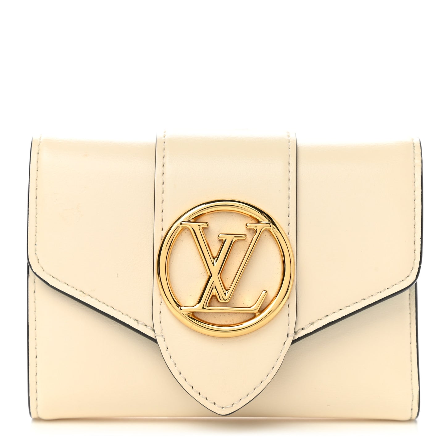 Smooth Calfskin LV Pont 9 Compact Wallet Creme