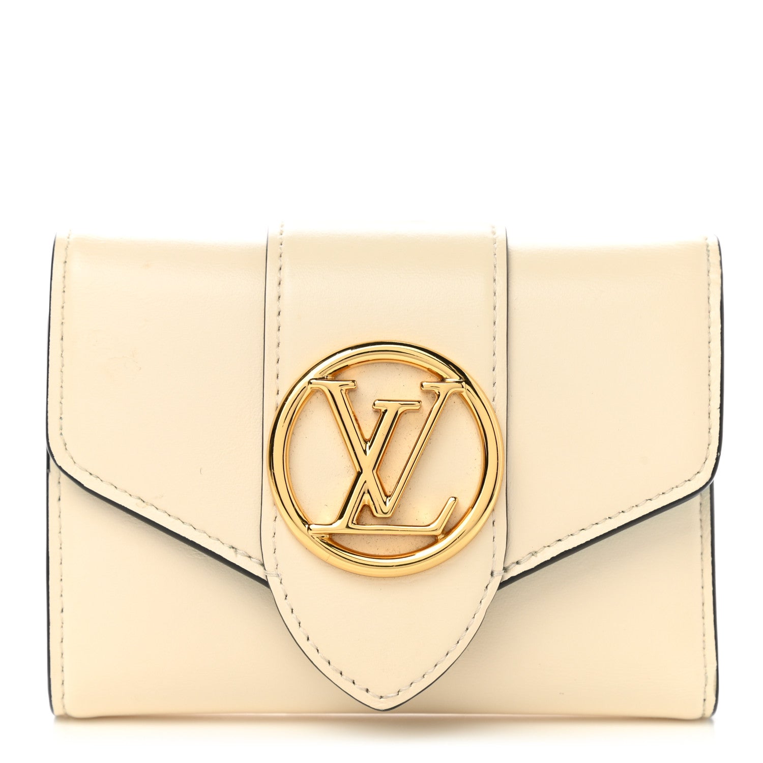 Louis Vuitton Smooth Calfskin LV Pont 9 Compact Wallet Creme 1 of 9
