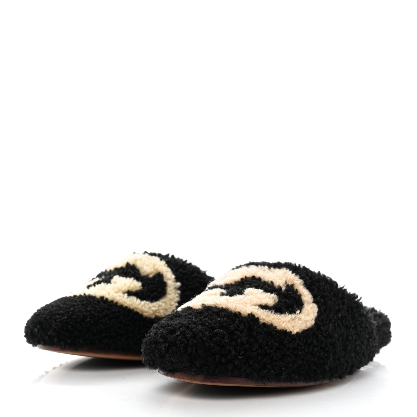 Shearling Interlocking G Womens Eileen Slippers 35 Black Butterscotch