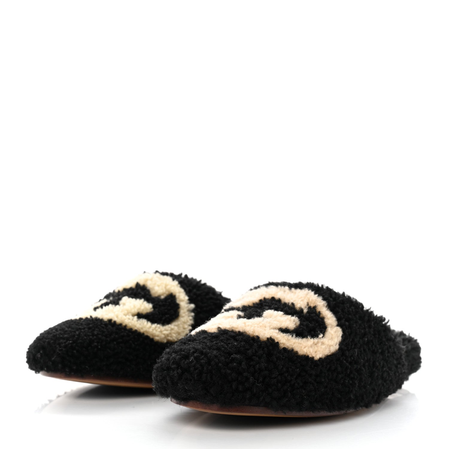 Gucci Shearling Interlocking G Womens Eileen Slippers 35 Black Butterscotch 3 of 8