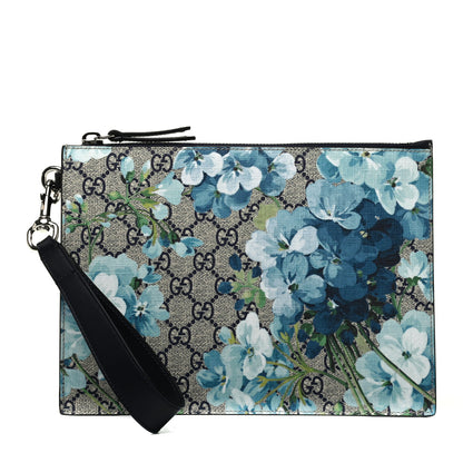 Gucci GG Supreme Monogram Blooms Small Zip Wristlet Pouch Beige Blue Black 1 of 8