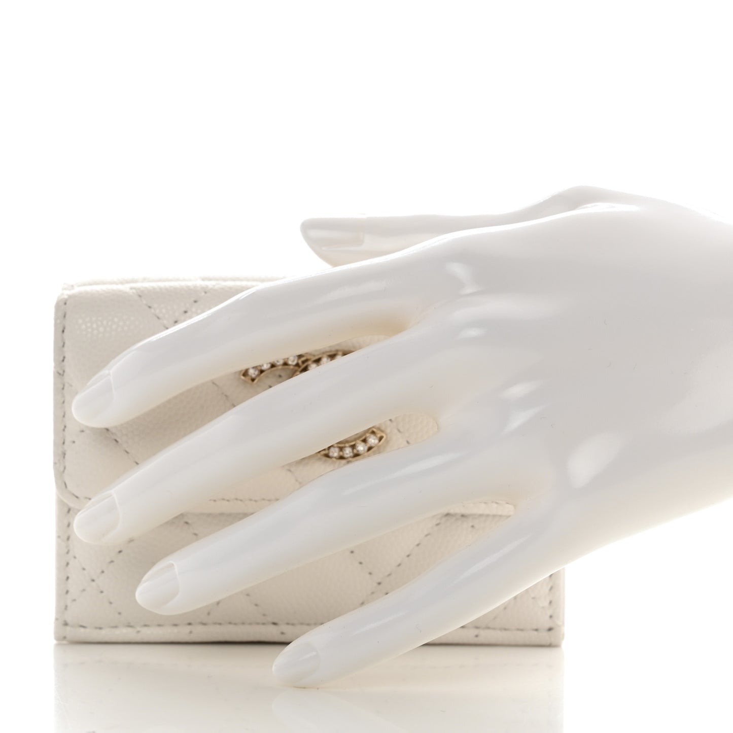Caviar Quilted Crystal CC Small Flap Wallet White