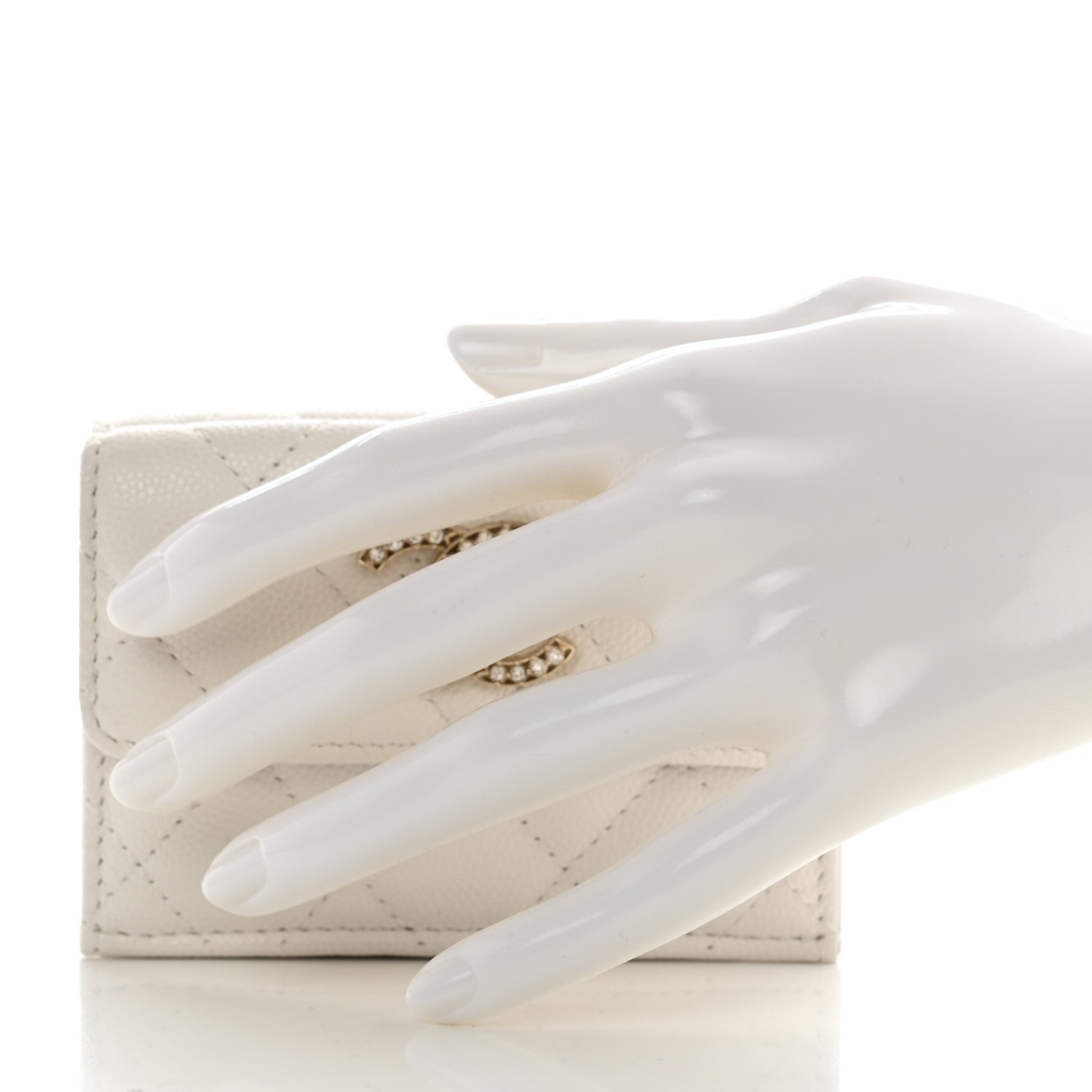 Chanel Caviar Quilted Crystal CC Small Flap Wallet White 2 of 9