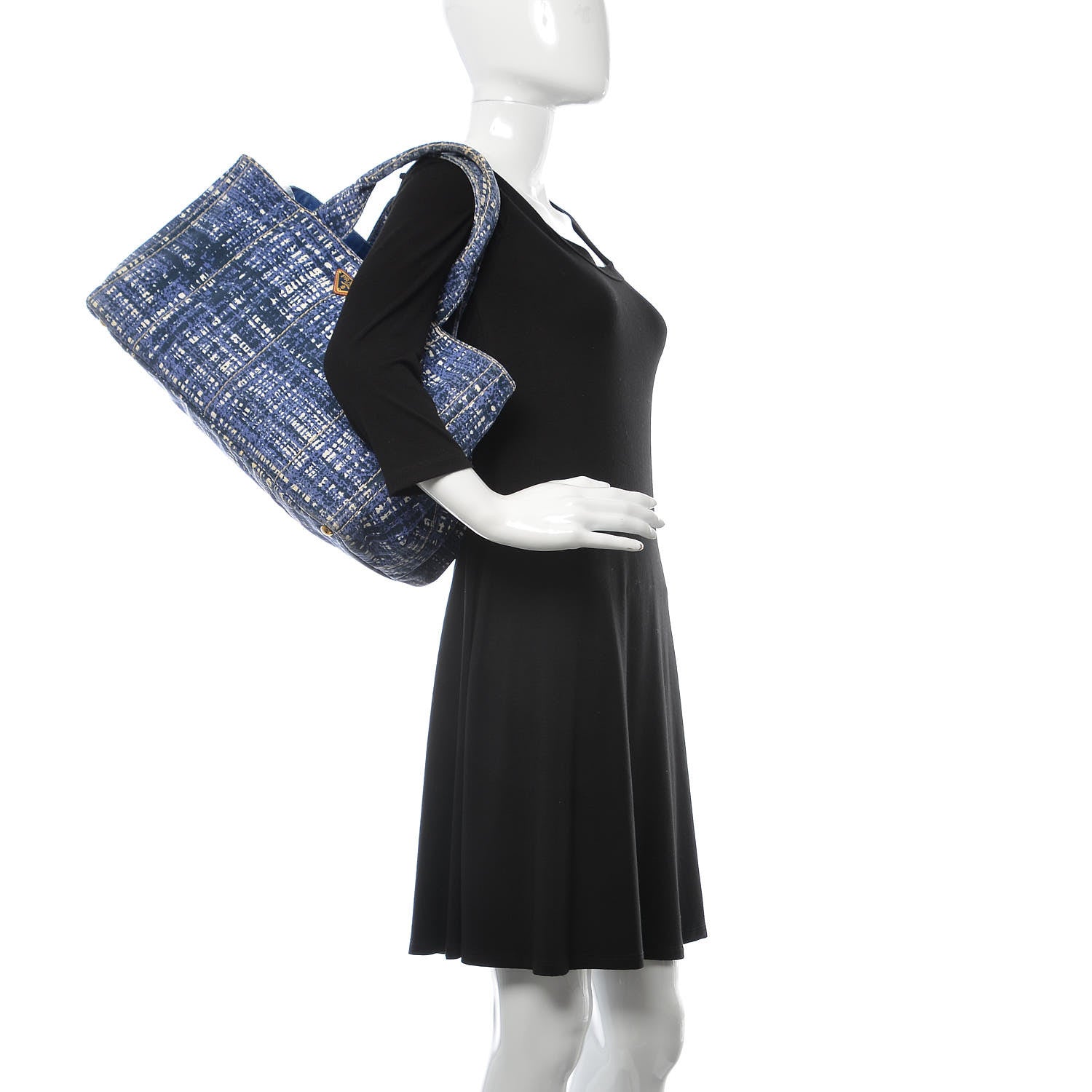 Prada Canapa Tote Blue White 2 of 14