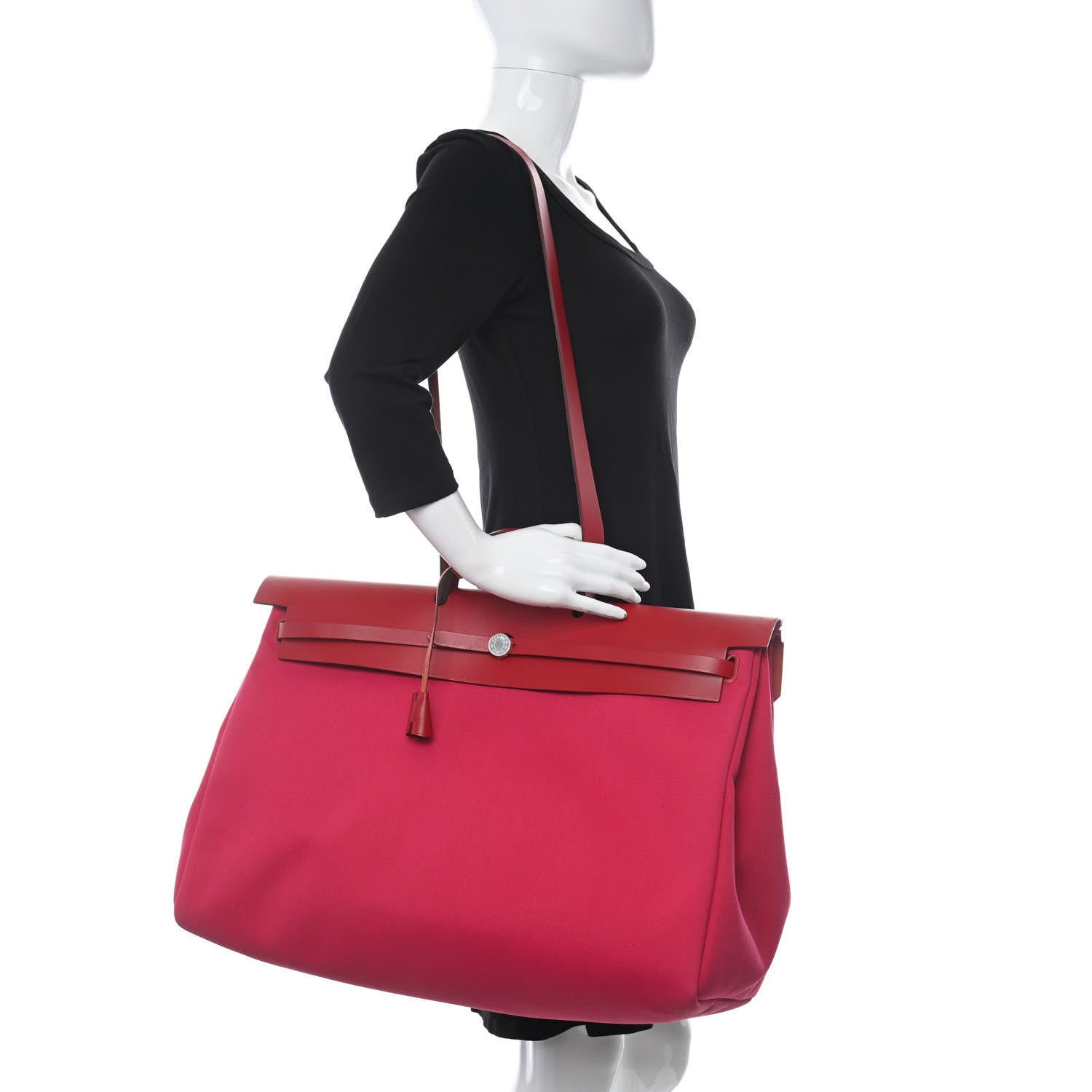 Hermes Military Toile Vache Hunter Herbag Zip Retourne Cabine Bag Rose Mexico Rouge Piment 2 of 13