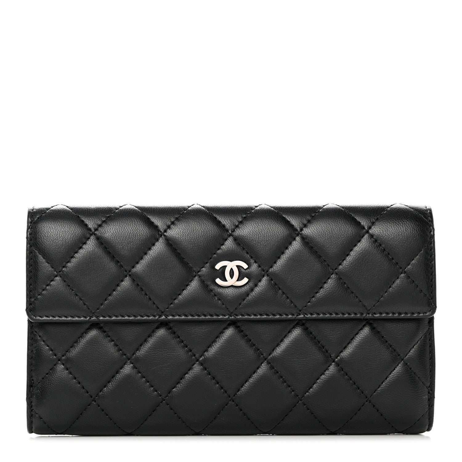 Chanel Lambskin Quilted Long Flap Wallet Black 1 of 12