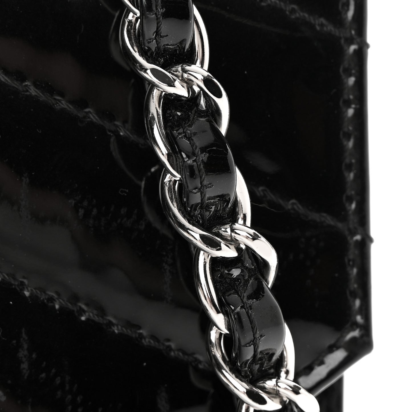 Patent Quilted Chevron Cutaway Flap Bag Black