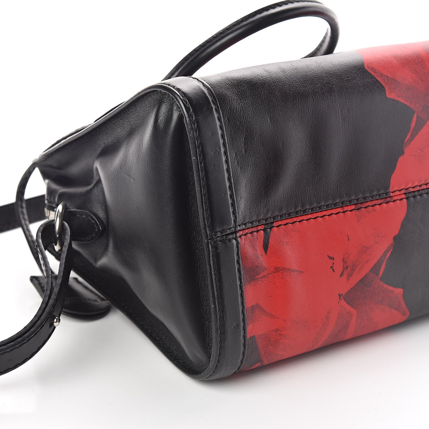 Alexander McQueen Calfskin Rose Printed Small Skull Padlock Zip Around Tote Black 10 of 11