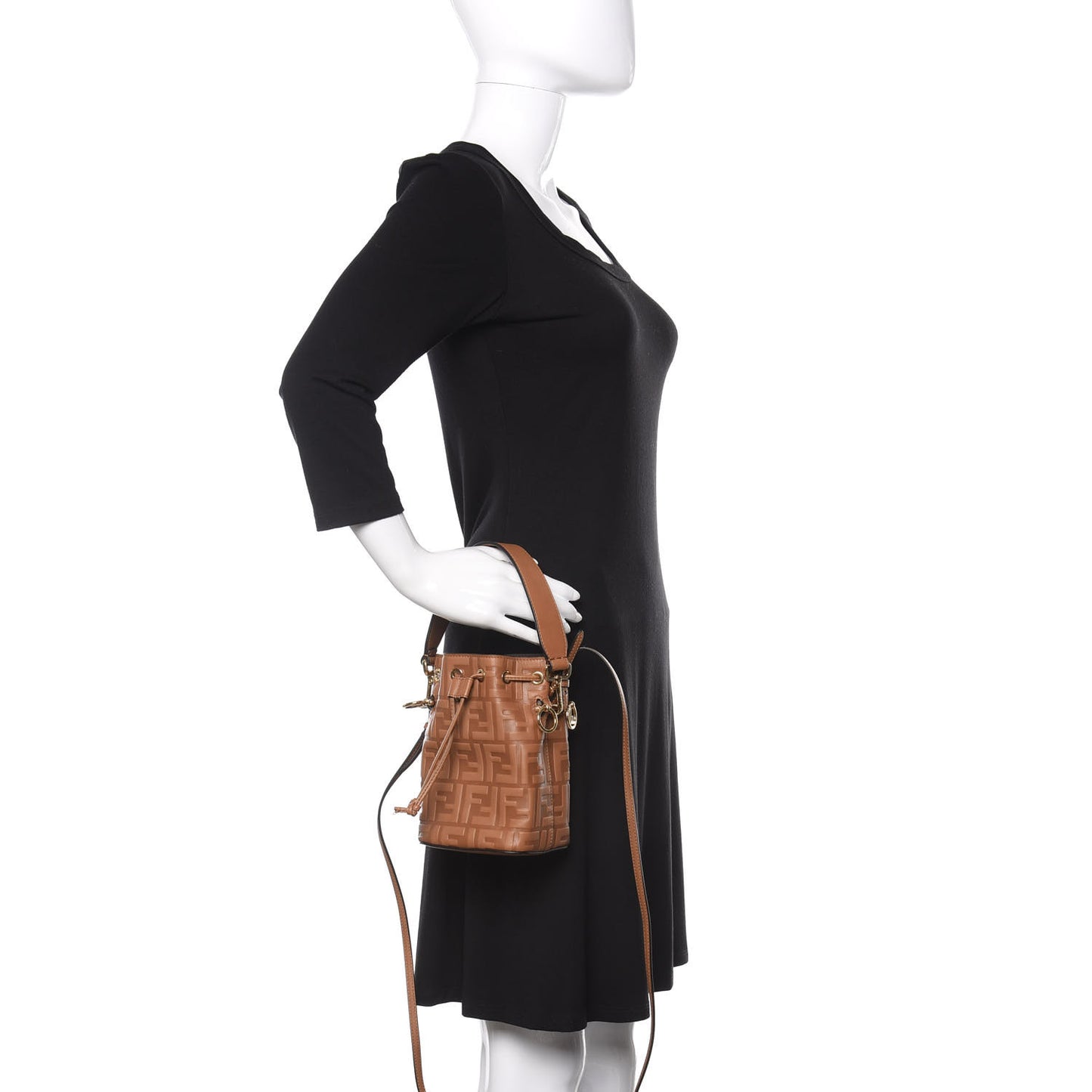 Vitello Cristallo Nature F is Fendi FF 1974 Embossed Mini Mon Tresor Bucket Bag Cuoio