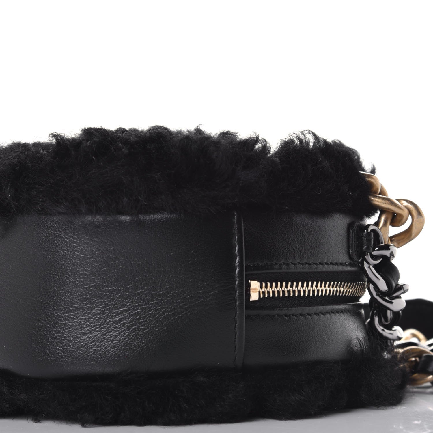 Chanel Shearling Sheepskin Chanel 19 Round Clutch With Chain Black 8 of 9