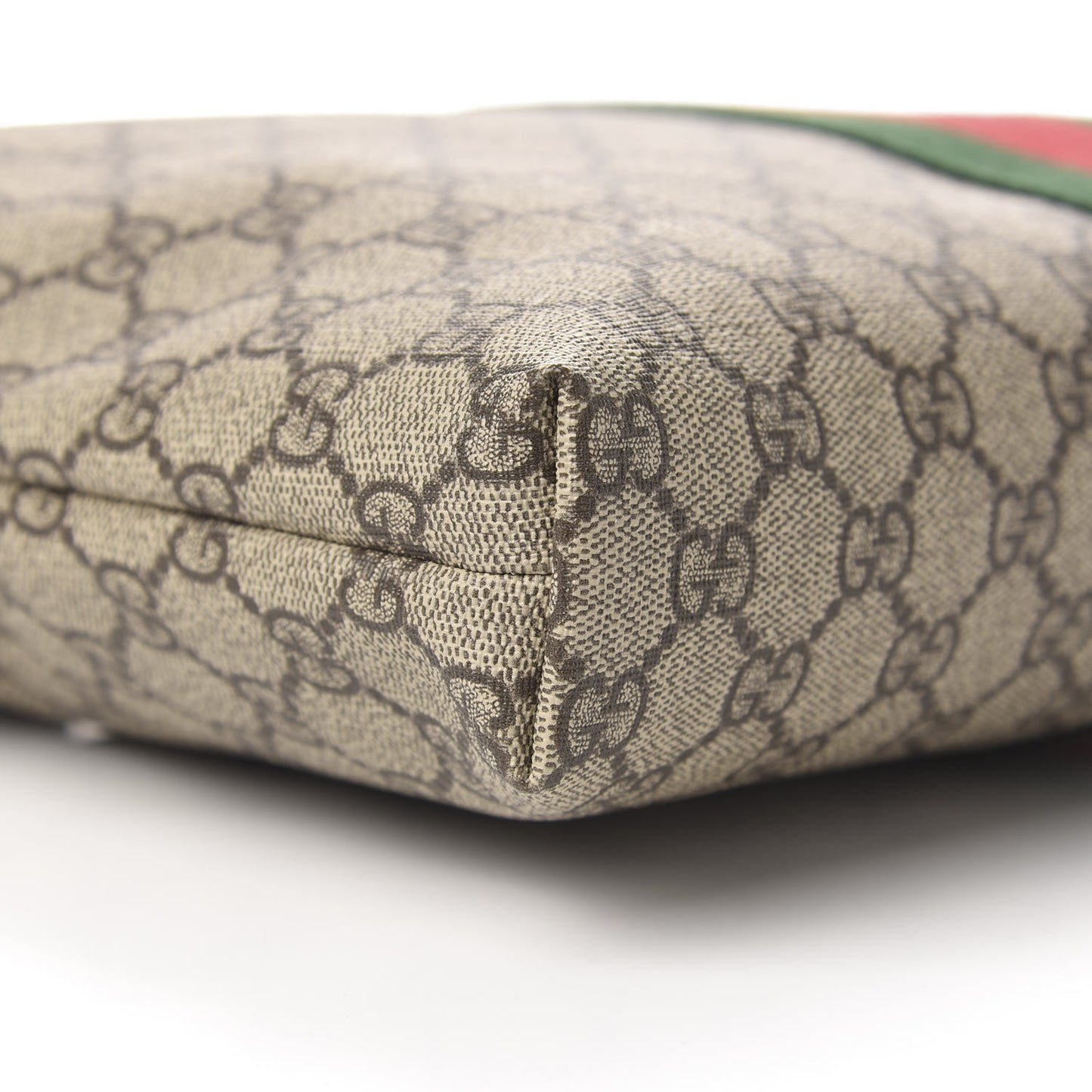 GG Supreme Monogram Calfskin Web Medium Flat Messenger Bag Beige Ebony Black