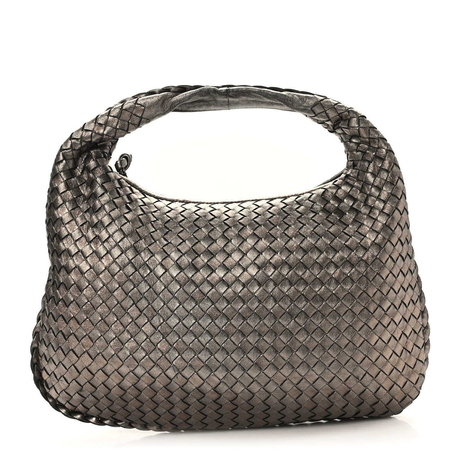 Bottega Veneta Metallic Nappa Intrecciato Medium Veneta Hobo Pewter 1 of 8