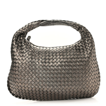 Bottega Veneta Metallic Nappa Intrecciato Medium Veneta Hobo Pewter 1 of 8