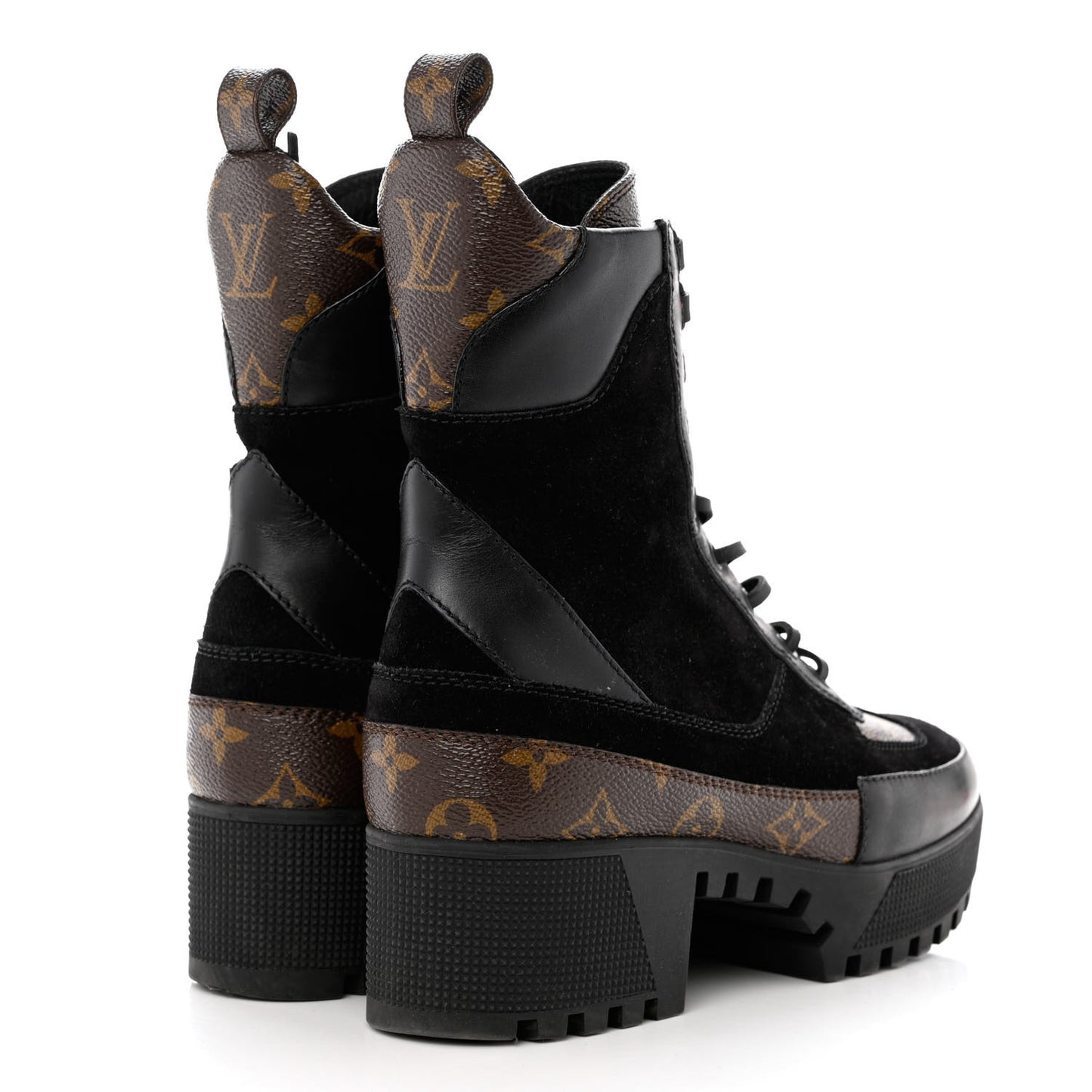 Suede Calfskin Monogram Laureate Platform Desert Boots 38 Black