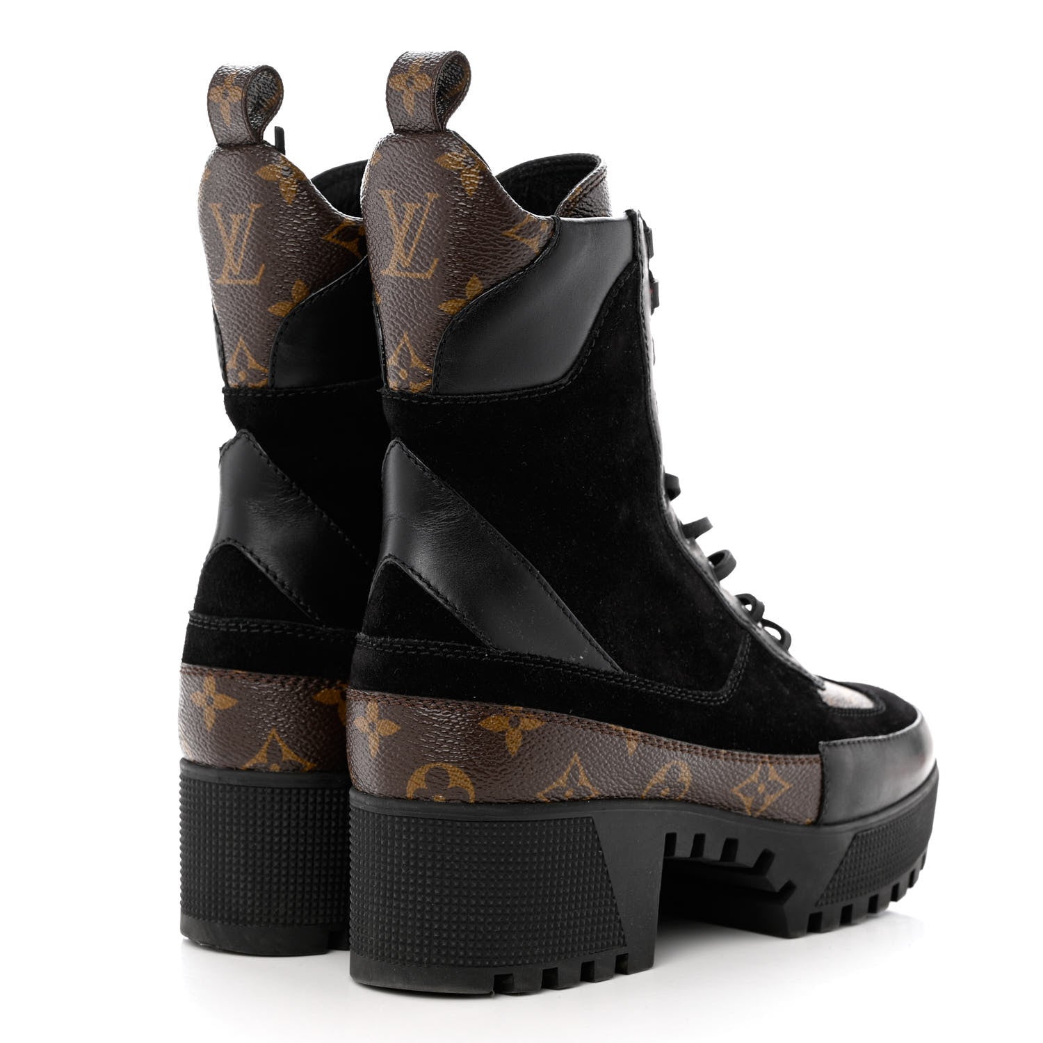 Louis Vuitton Suede Calfskin Monogram Laureate Platform Desert Boots 38 Black 4 of 13