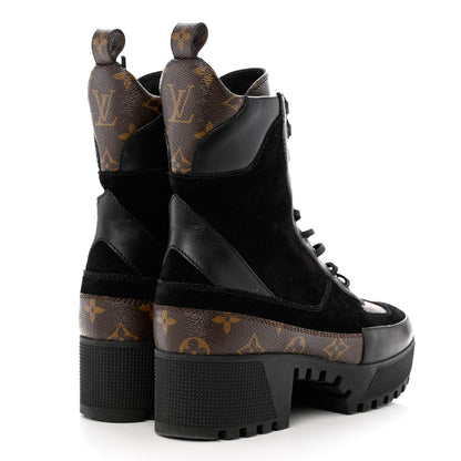 Louis Vuitton Suede Calfskin Monogram Laureate Platform Desert Boots 38 Black 4 of 13