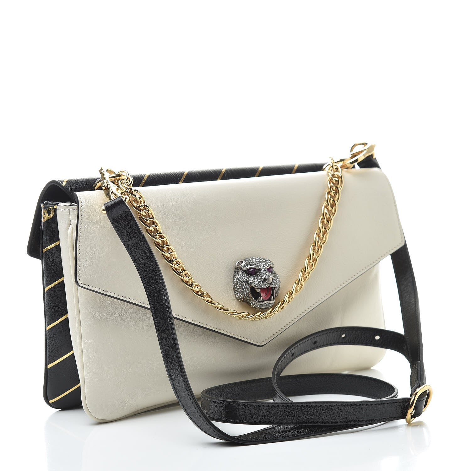 Gucci Calfskin Diagonal GG Medium Thiara Double Envelope Shoulder Bag Black White 4 of 12