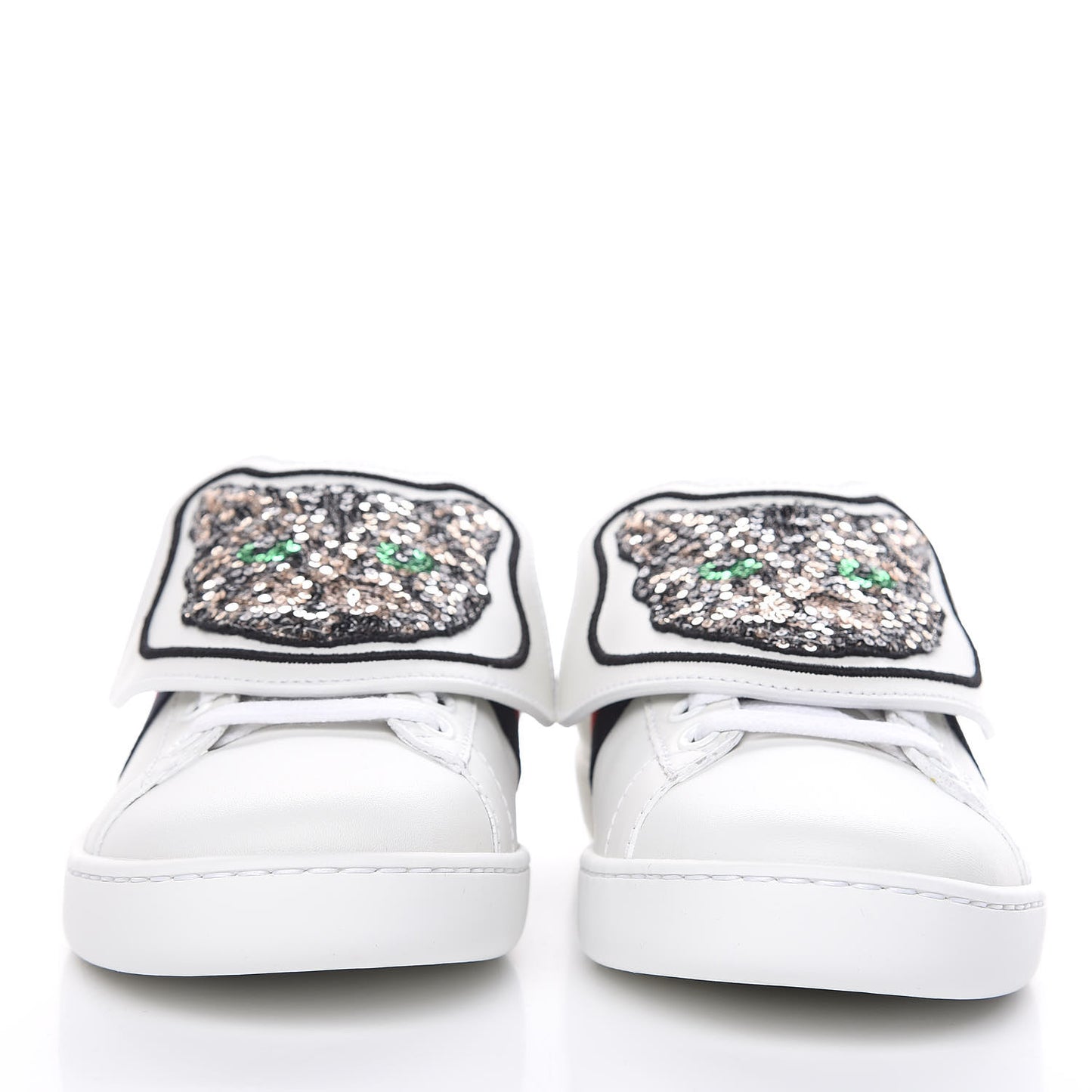 Calfskin Sequins Web Cat Womens Ace Sneakers 36 White