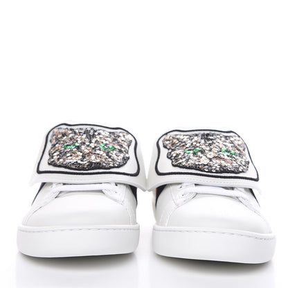 Gucci Calfskin Sequins Web Cat Womens Ace Sneakers 36 White 2 of 11