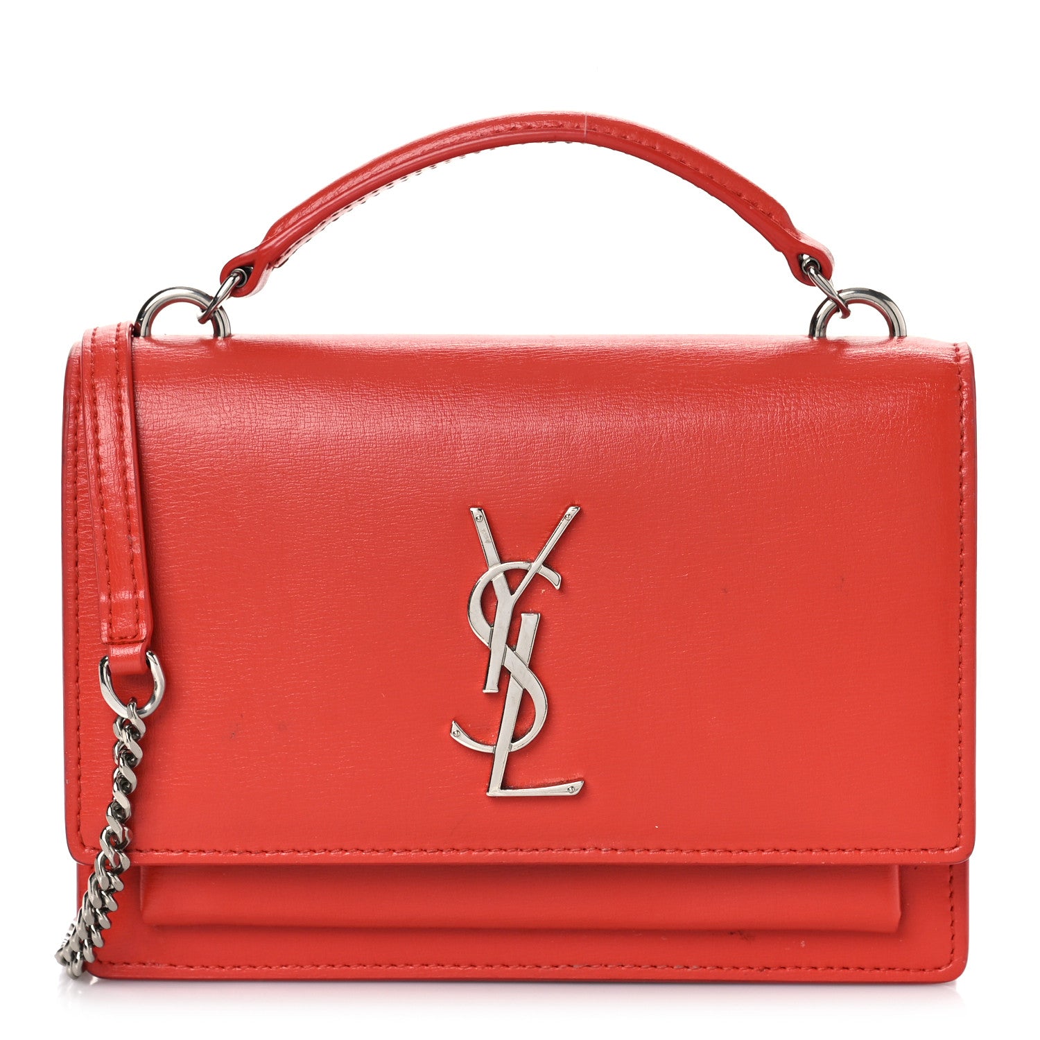 Saint Laurent Calfskin Monogram Sunset Chain Wallet Rosso 1 of 12