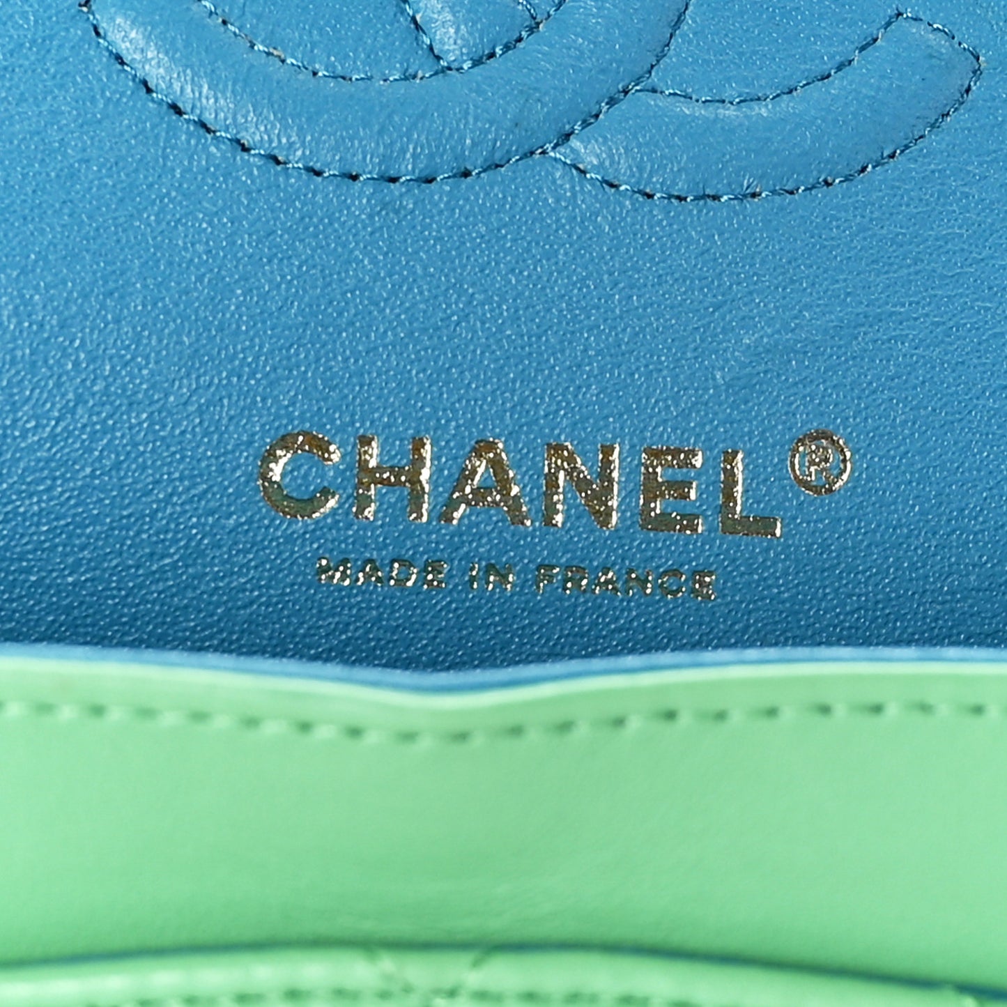 Lambskin Quilted Small Double Flap Green Blue