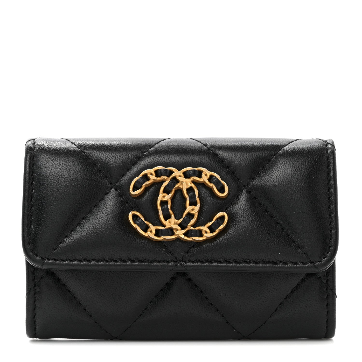 Chanel Lambskin Quilted Chanel 19 Flap Card Holder Black 1 of 9