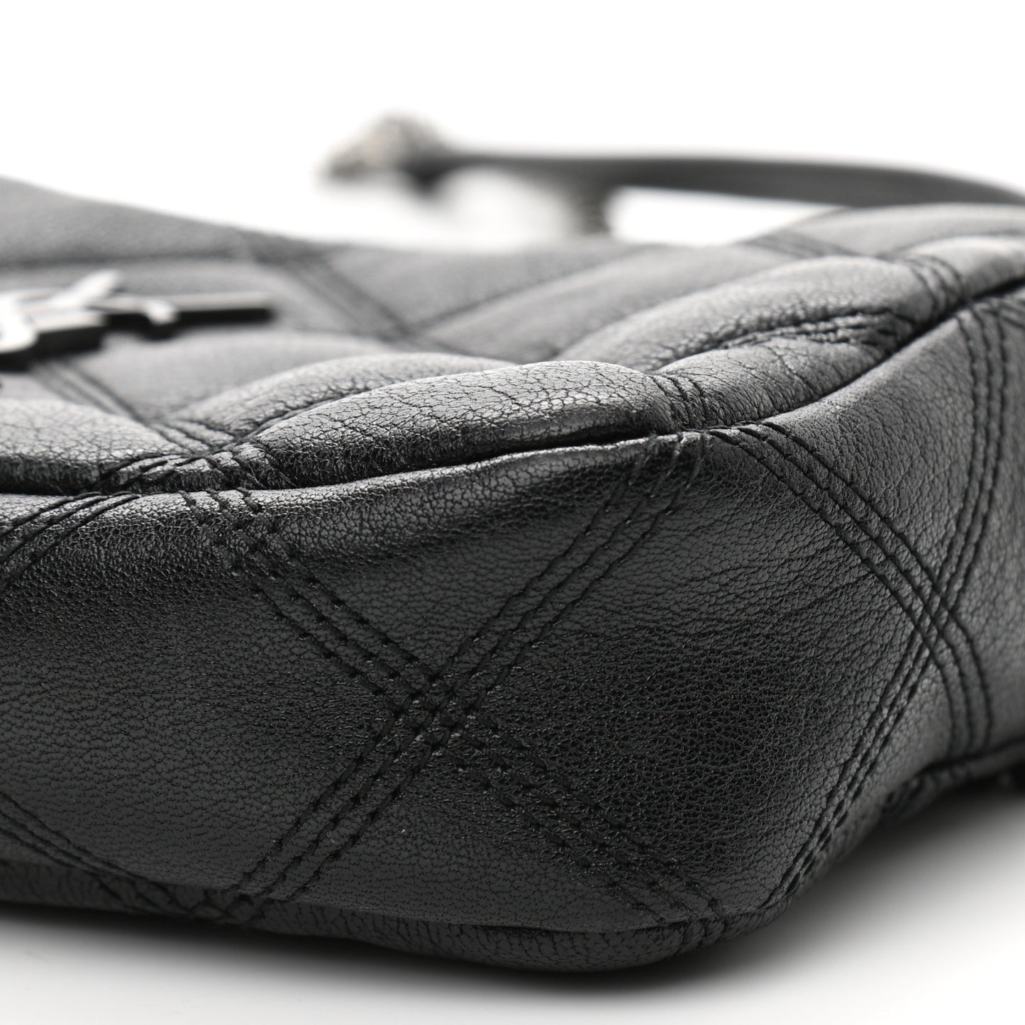 Grained Lambskin Quilted Mini Becky Double Zip Bag Black