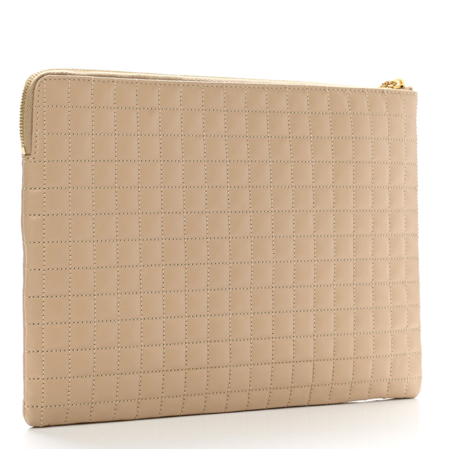 Calfskin Quilted C Charm Pouch Nude