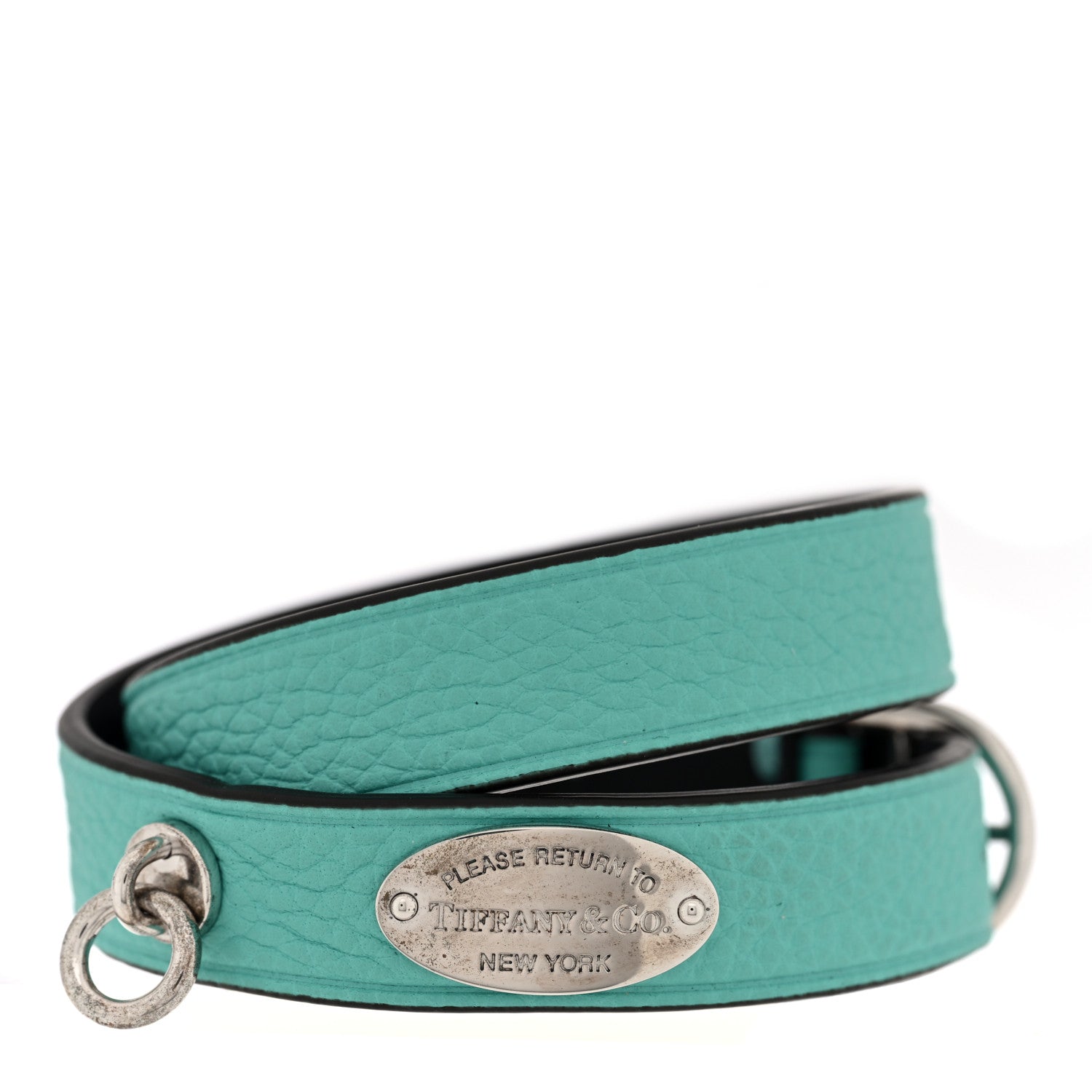 Tiffany Sterling Silver Leather Return to Tiffany Double Wrap Bracelet Blue 1 of 3