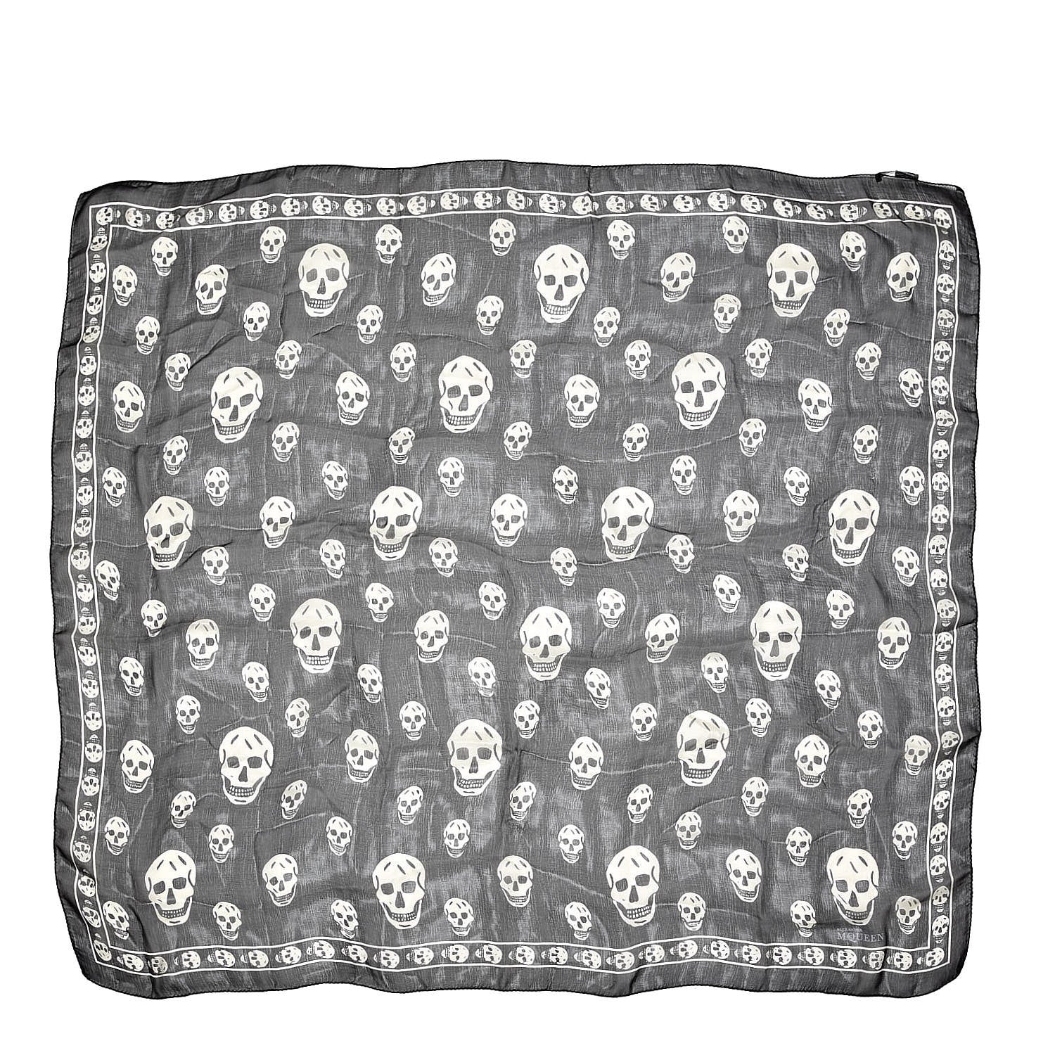 Alexander McQueen Silk Chiffon Skull Scarf Black Ivory 1 of 4