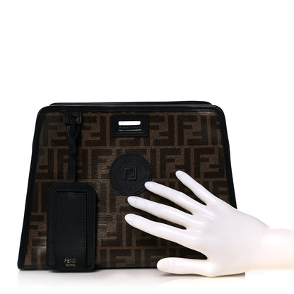 Fendi Glazed Fabric Vitello Century FF 1974 Stamp Patch Mini Peekaboo Defender Cover Mogano Panna Black 2 of 14