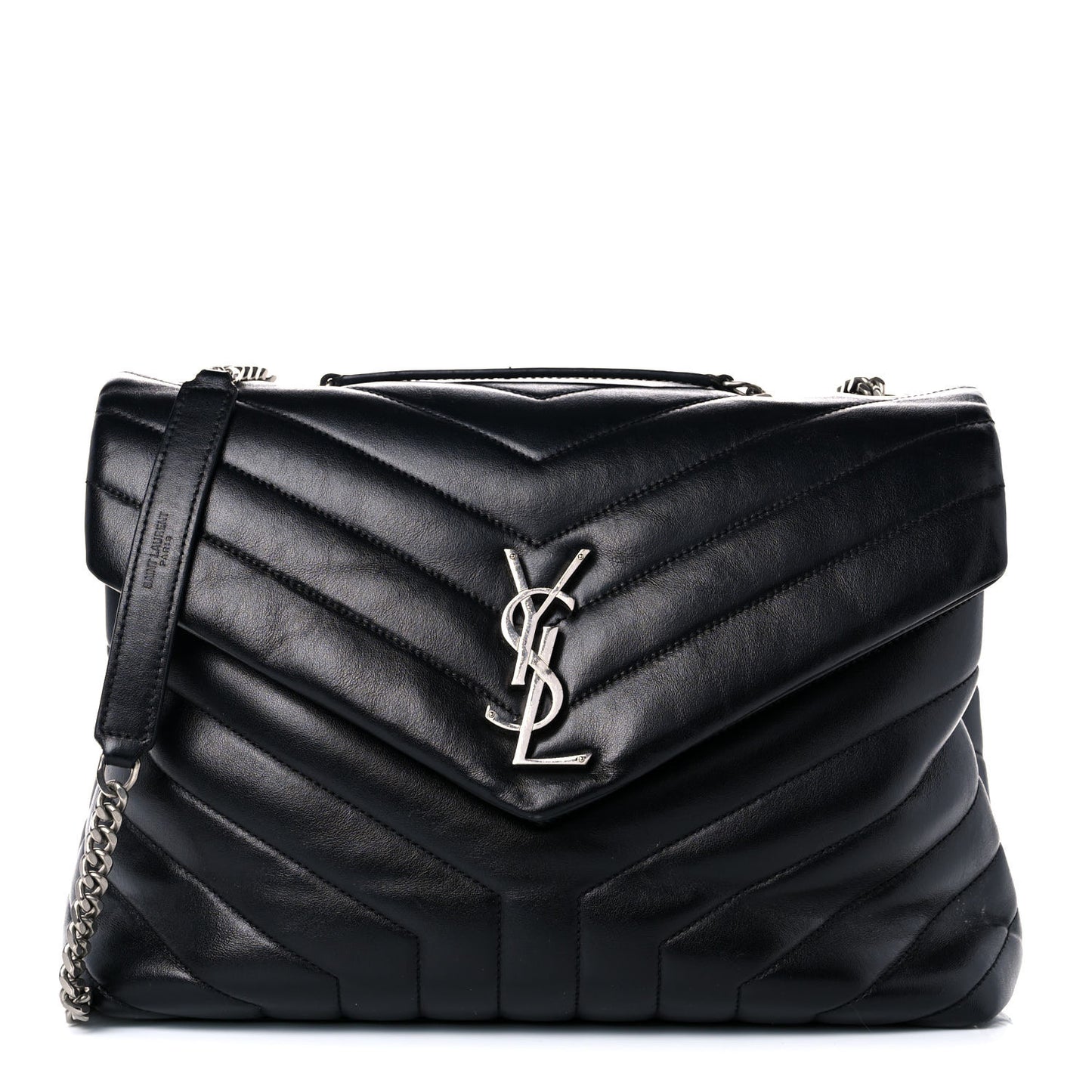 Calfskin Y Quilted Monogram Medium Loulou Chain Satchel Black