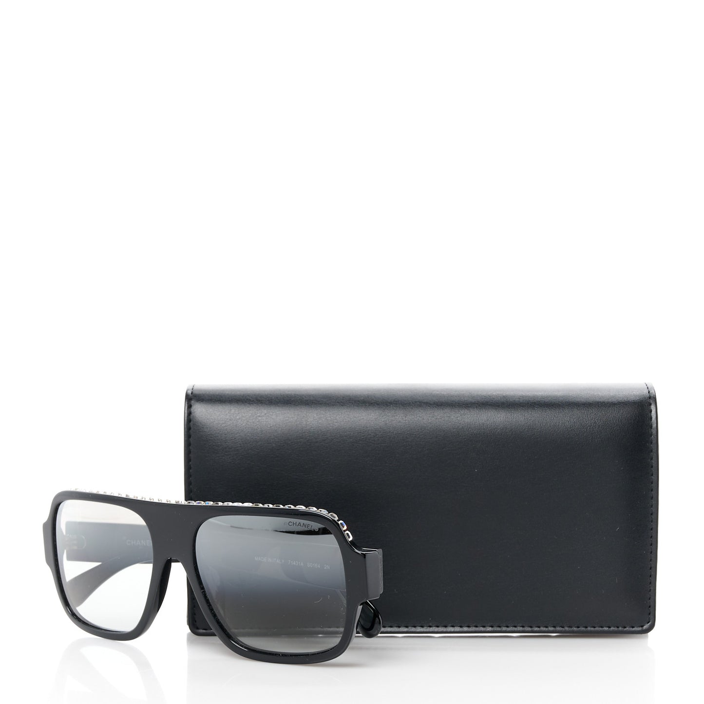 Acetate Crystal CC Shield Sunglasses 71431A Black Silver