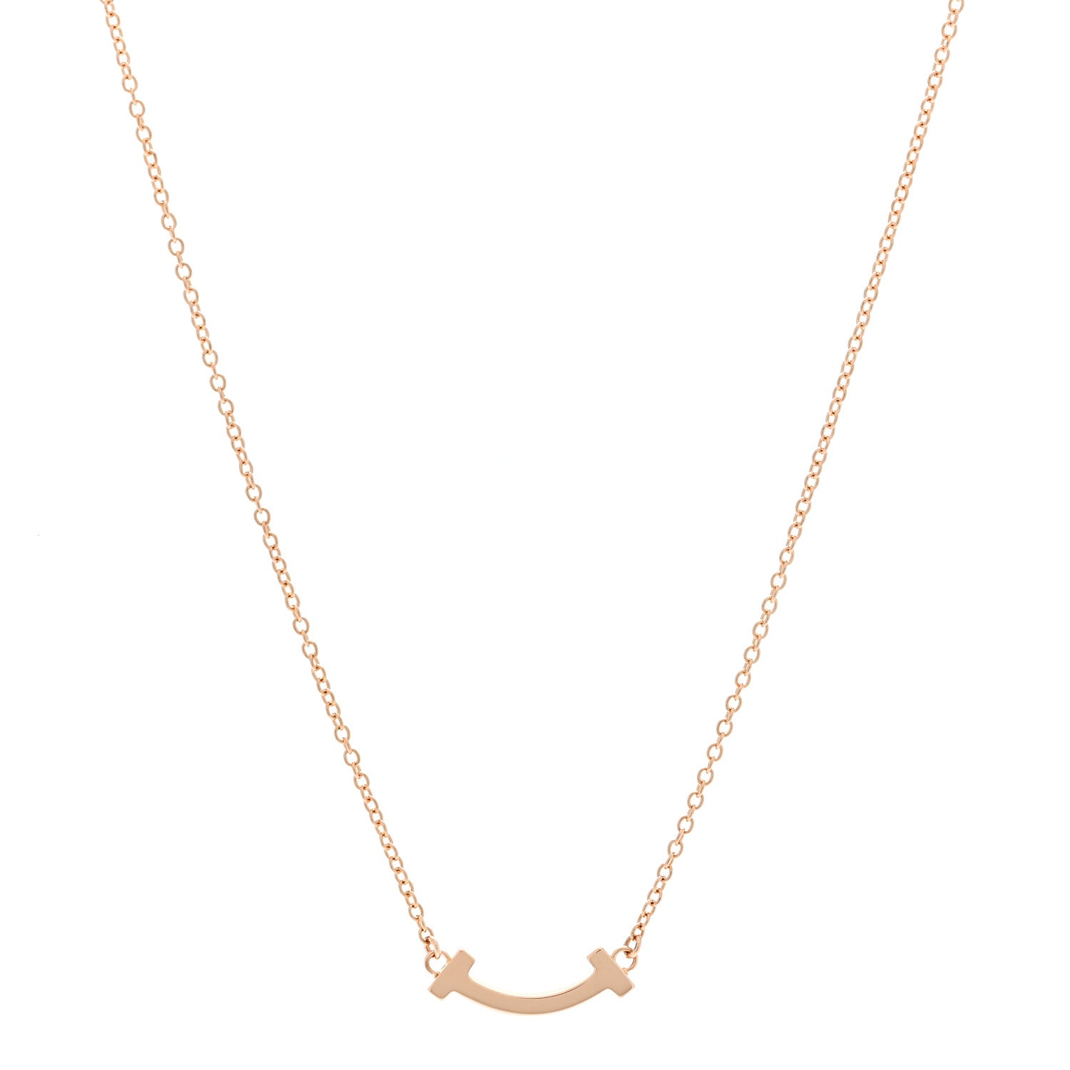 Tiffany 18K Rose Gold Mini T Smile Pendant Necklace 1 of 5