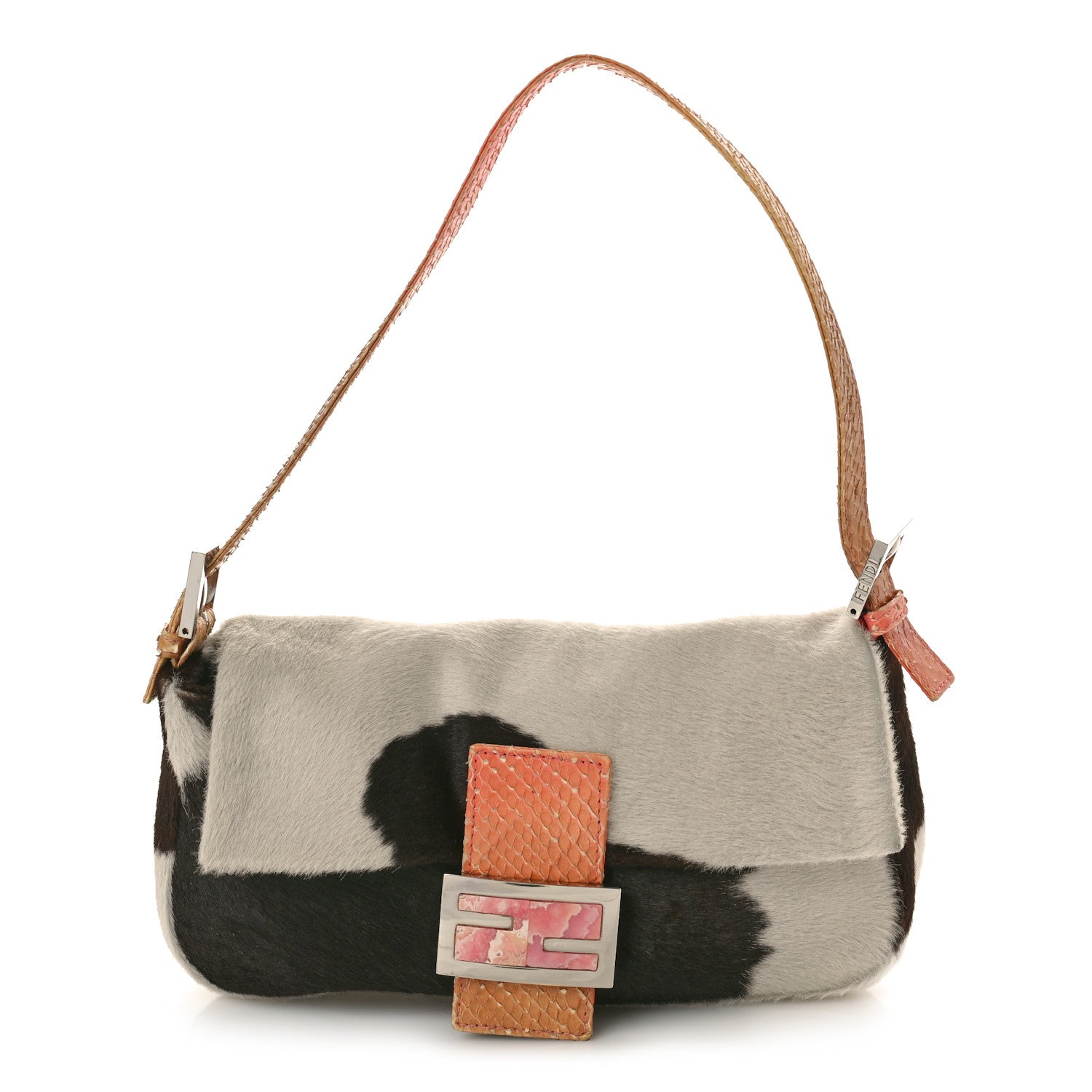 Fendi Calf Hair Snakeskin Baguette Black White Multicolor 1 of 14