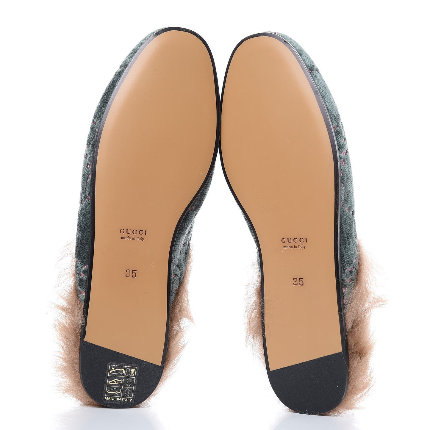 Velvet GG Monogram Fur Womens Princetown Slippers 35 Avio Dusty Pink
