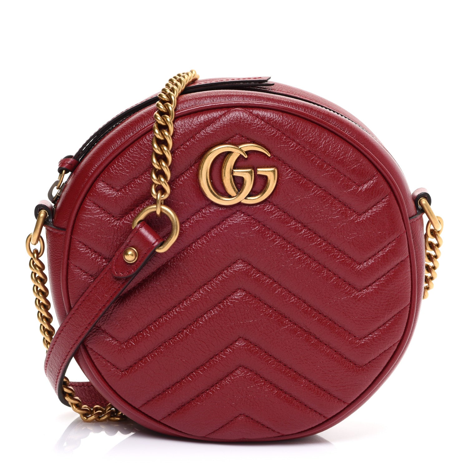 Gucci Glazed Calfskin Matelasse Heart Mini GG Marmont Round Shoulder Bag Romantic Cerise 1 of 12
