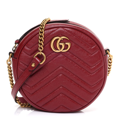 Gucci Glazed Calfskin Matelasse Heart Mini GG Marmont Round Shoulder Bag Romantic Cerise 1 of 12